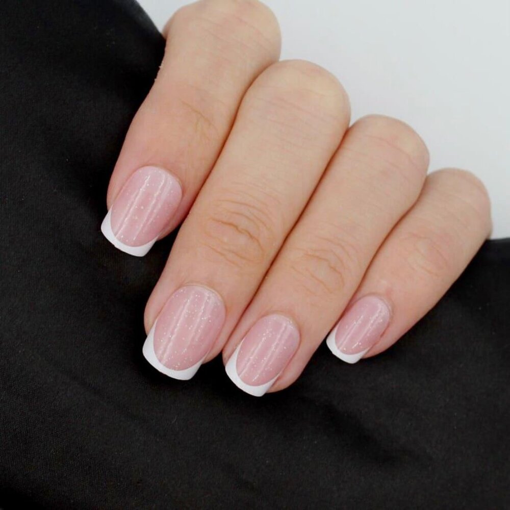 Elegant Squoval Press-On Nails with Classic French Tips